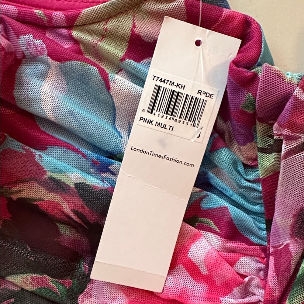 NWT London Times Floral Halter Maxi Dress in Magenta and Blue Size 6 - Picture 12 of 15